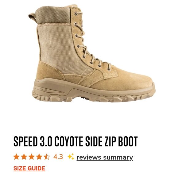 5.11 Speed 3.0 Coyote Side Zip Boot Men's 8.5 - Picture 1 of 3